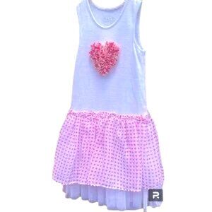 Pippa & Julie girl's Rosette heart dress Pink and White size 4
